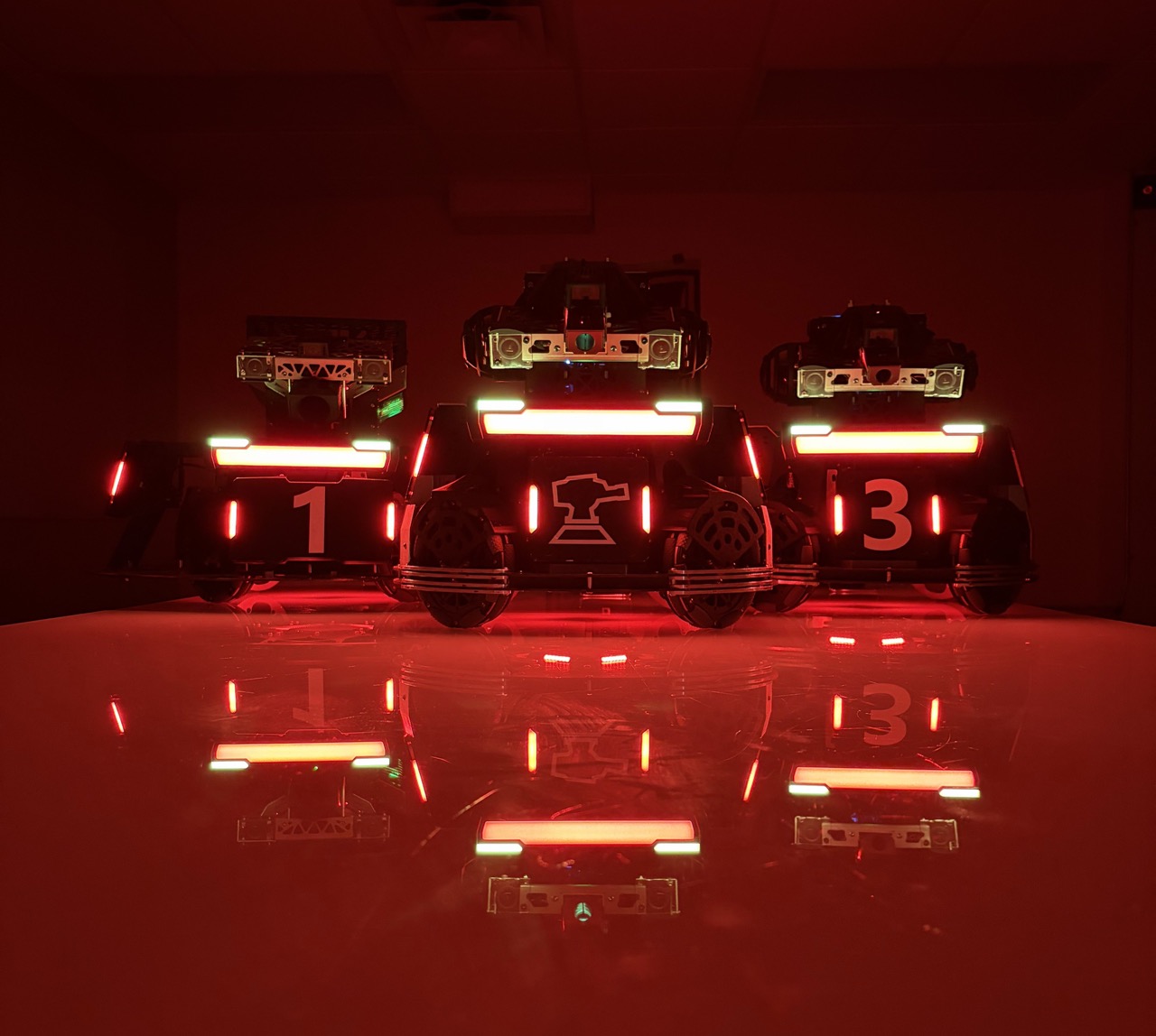 Hero, Sentry, and Infantry lit in red alliance colors